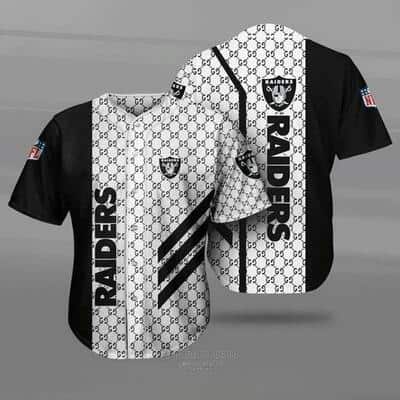 NFL Las Vegas Raiders Baseball Jersey Gucci Parody Gift For Sporty Fans NFL Las Vegas Raiders Baseball Jersey Gucci Parody Gift For Sporty Fans