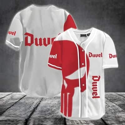White Duvel Baseball Jersey And Red Skull Gift For Beer Lovers White Duvel Baseball Jersey And Red Skull Gift For Beer Lovers