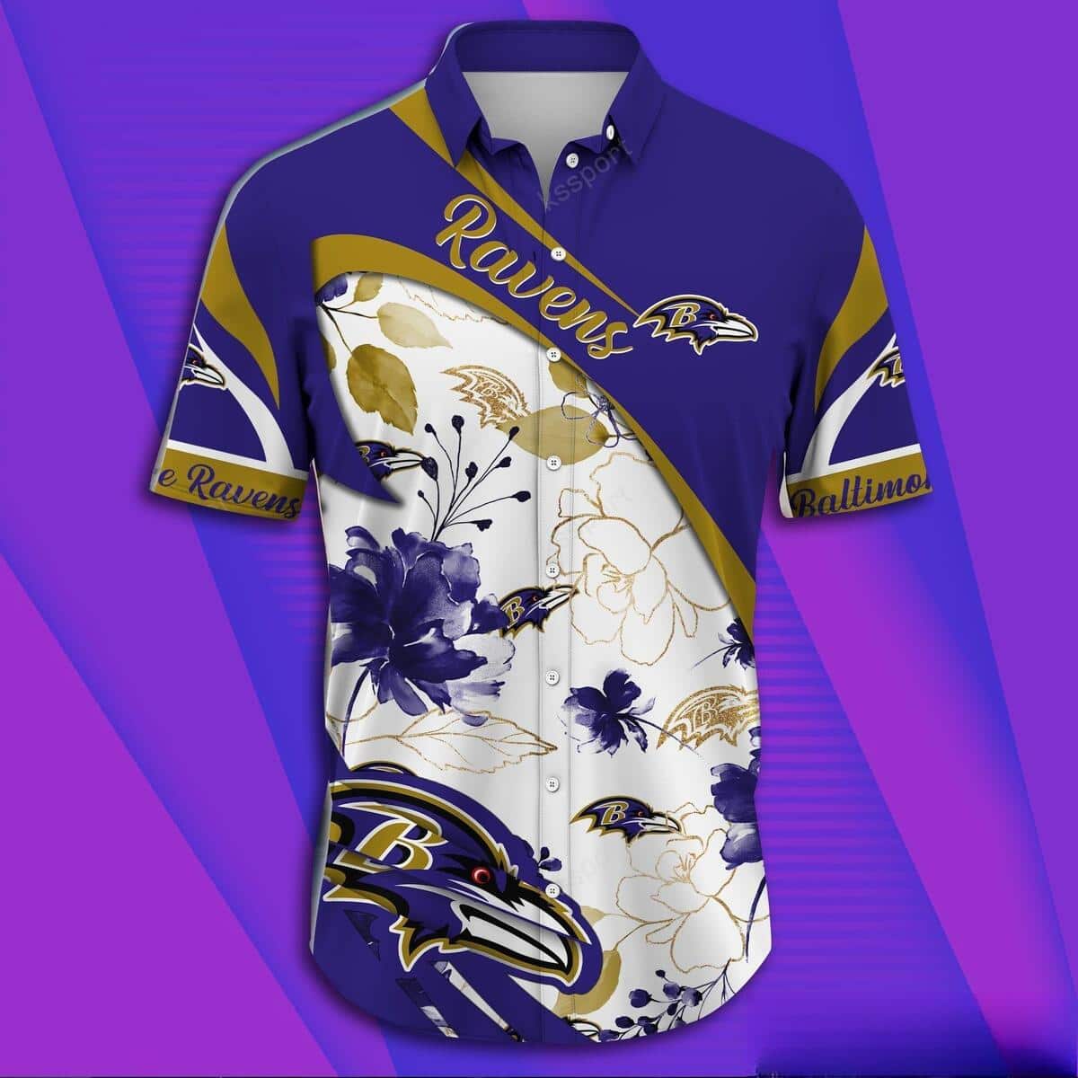 NFL Baltimore Ravens Hawaiian Shirt Aloha Blossom Gift For Dad From Daughter NFL Baltimore Ravens Hawaiian Shirt Aloha Blossom Gift For Dad From Daughter