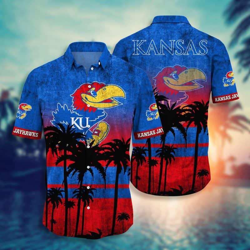 NCAA Kansas Jayhawks Hawaiian Shirt Vintage Sunset Scenery Best Family Gift NCAA Kansas Jayhawks Hawaiian Shirt Vintage Sunset Scenery Best Family Gift
