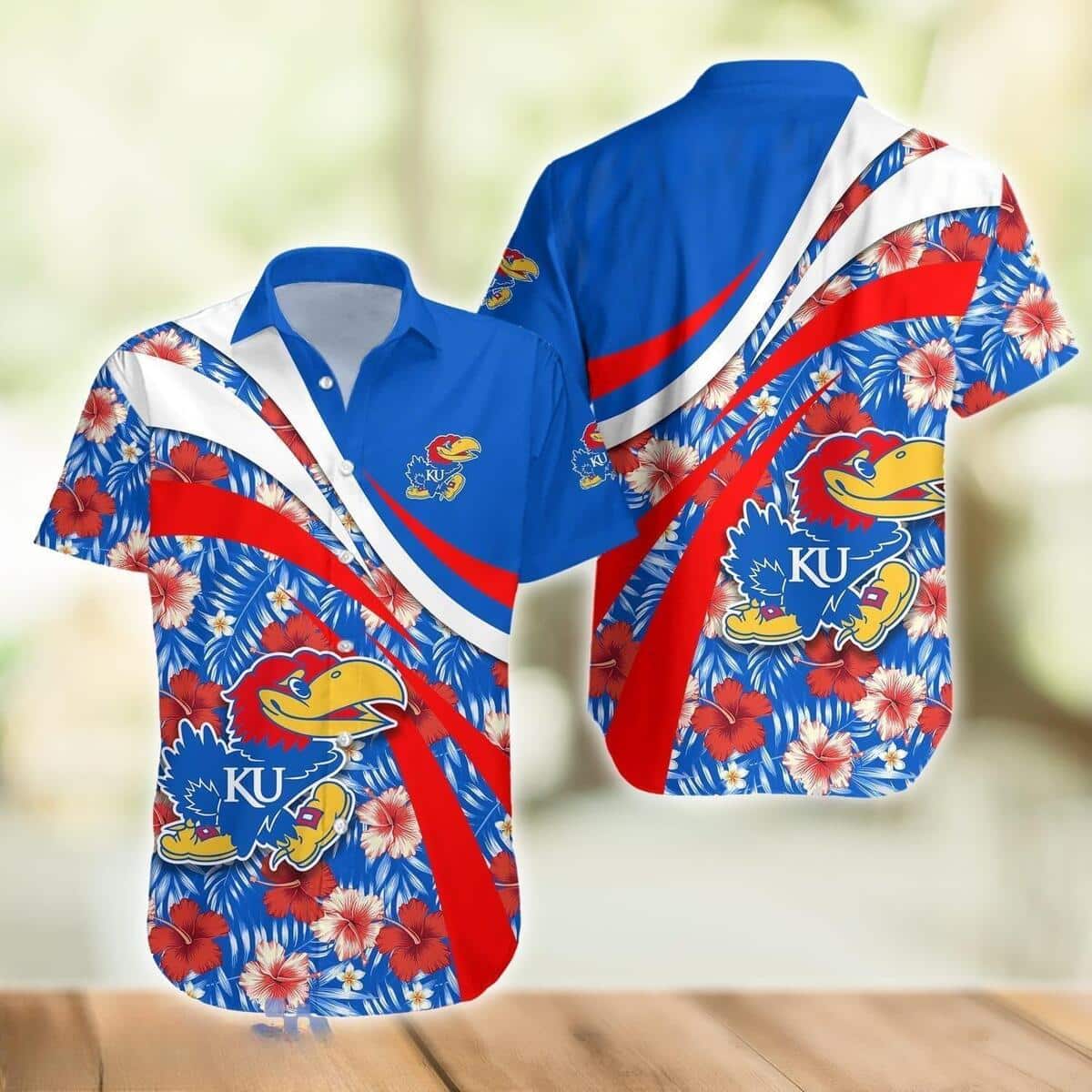 NCAA Kansas Jayhawks Hawaiian Shirt Hibiscus Flowers Gift Ideas For Summer