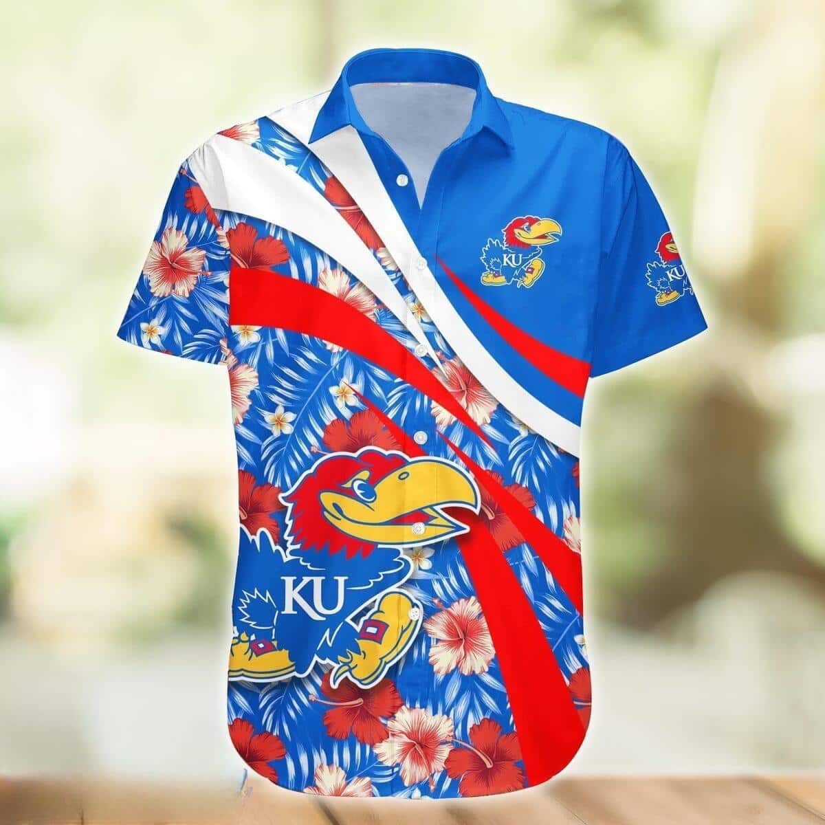 NCAA Kansas Jayhawks Hawaiian Shirt Hibiscus Flowers Gift Ideas For Summer NCAA Kansas Jayhawks Hawaiian Shirt Hibiscus Flowers Gift Ideas For Summer