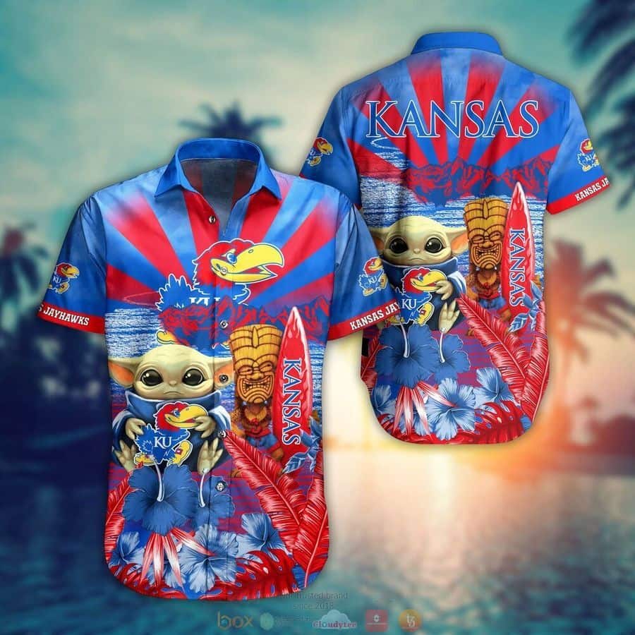 NCAA Kansas Jayhawks Hawaiian Shirt Baby Yoda Star Wars Gift For Beach Lovers NCAA Kansas Jayhawks Hawaiian Shirt Baby Yoda Star Wars Gift For Beach Lovers