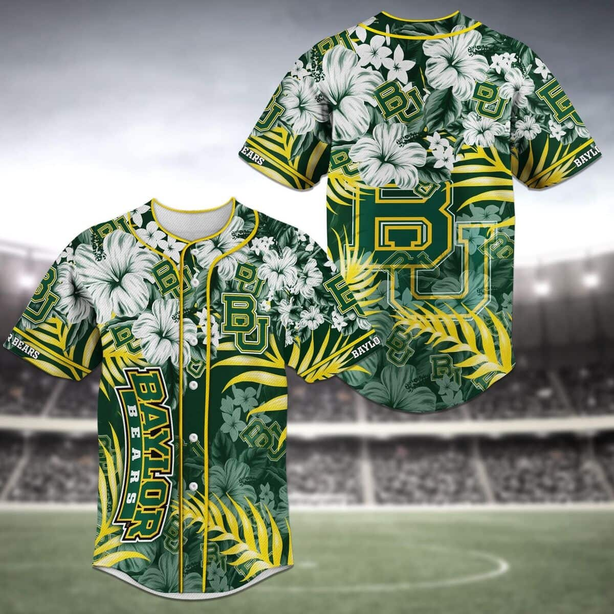 Aloha NCAA Baylor Bears Baseball Jersey Tropical Flowers And Leaves Gift For Football Players