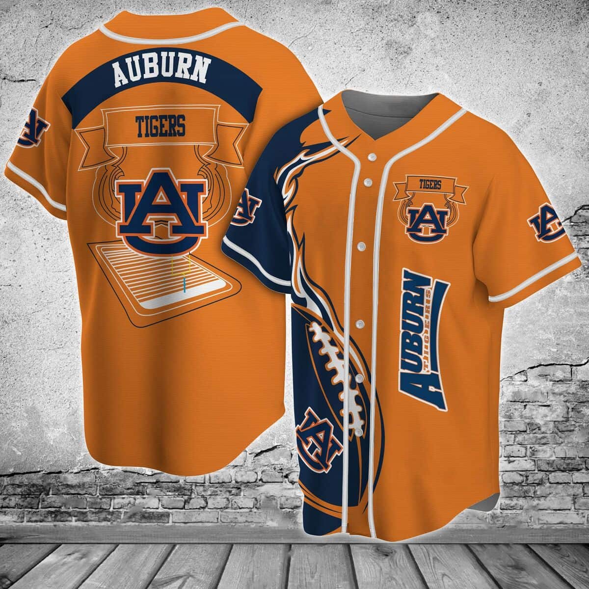 Orange NCAA Auburn Tigers Baseball Jersey Flaming Ball Gift For Grandfather