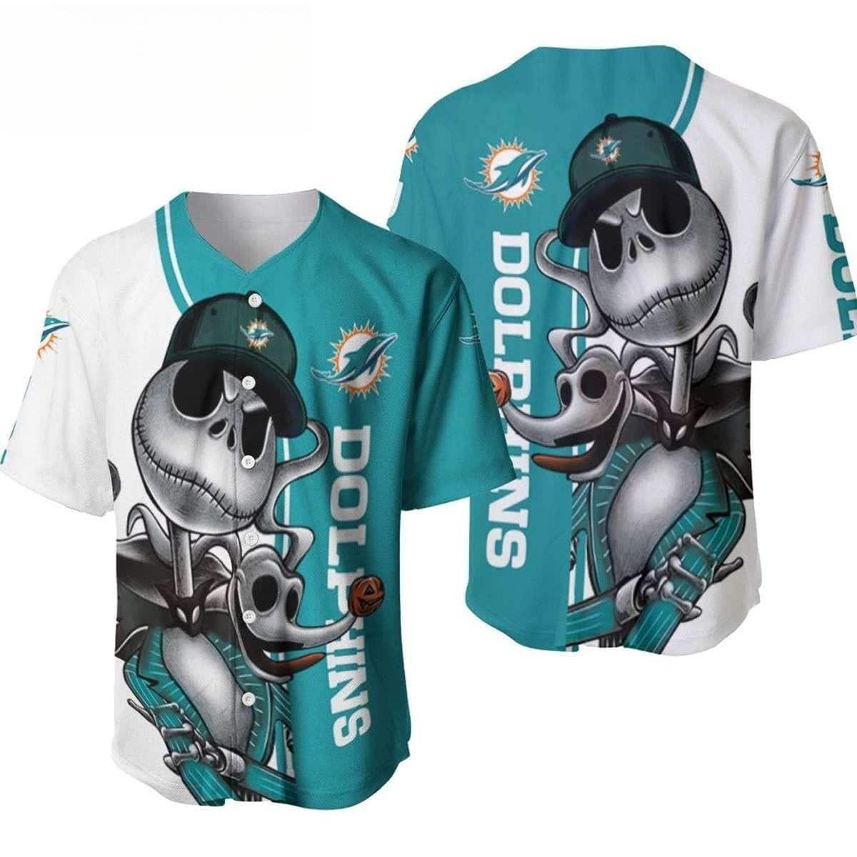 Awesome NFL Miami Dolphins Baseball Jersey Jack Skellington And Zero Gift For Boyfriend Birthday Awesome NFL Miami Dolphins Baseball Jersey Jack Skellington And Zero Gift For Boyfriend Birthday