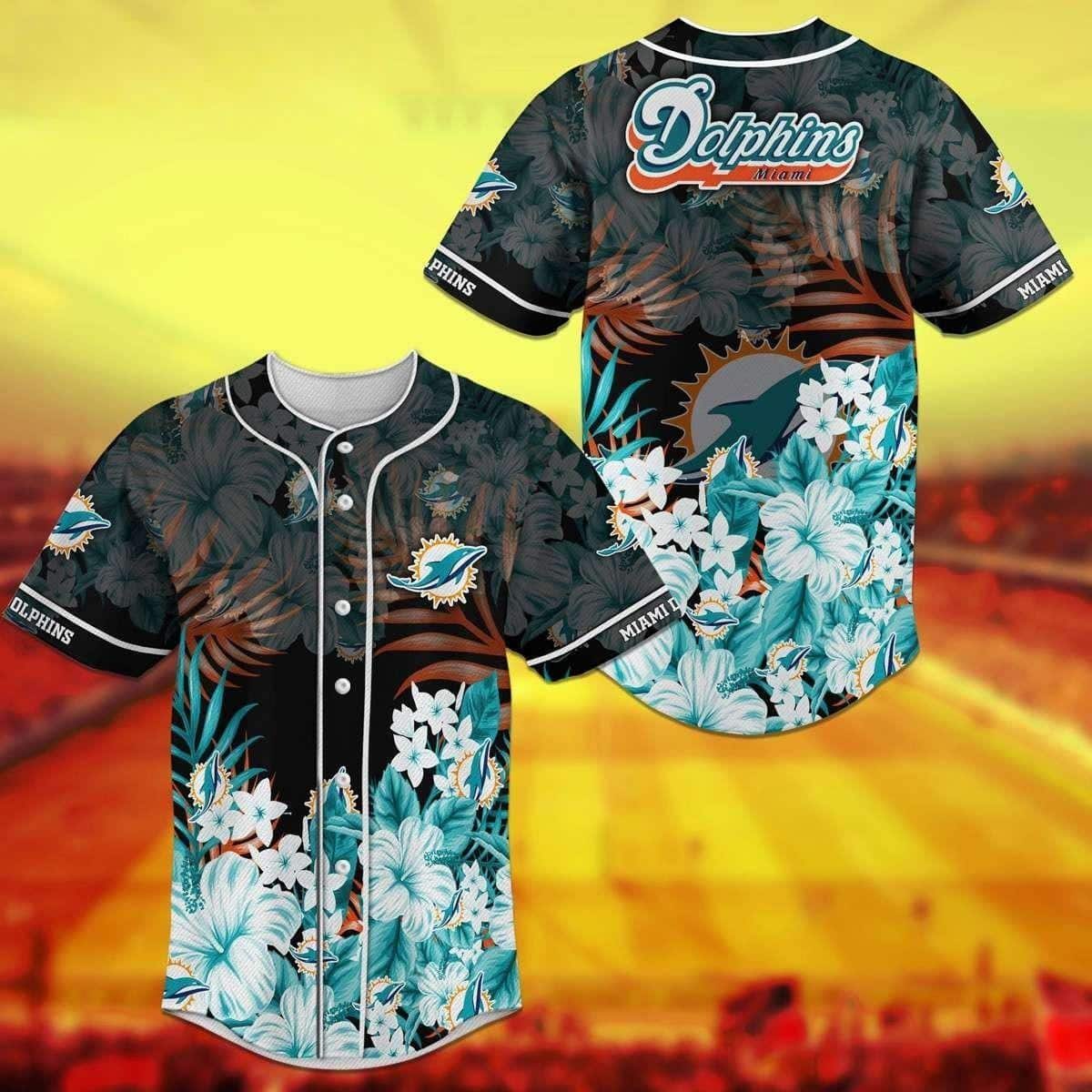 Aloha NFL Miami Dolphins Baseball Jersey Tropical Flowers And Leaves Gift For Family Aloha NFL Miami Dolphins Baseball Jersey Tropical Flowers And Leaves Gift For Family