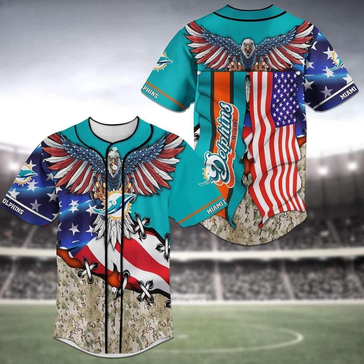 Awesome NFL Miami Dolphins Baseball Jersey Flag Of American Eagle Cool Gift For Dad Awesome NFL Miami Dolphins Baseball Jersey Flag Of American Eagle Cool Gift For Dad