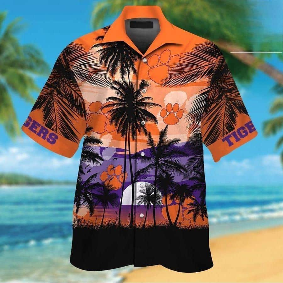 Vintage NCAA Clemson Tigers Hawaiian Shirt Sunset Scenery Gift For Beach Lovers Vintage NCAA Clemson Tigers Hawaiian Shirt Sunset Scenery Gift For Beach Lovers