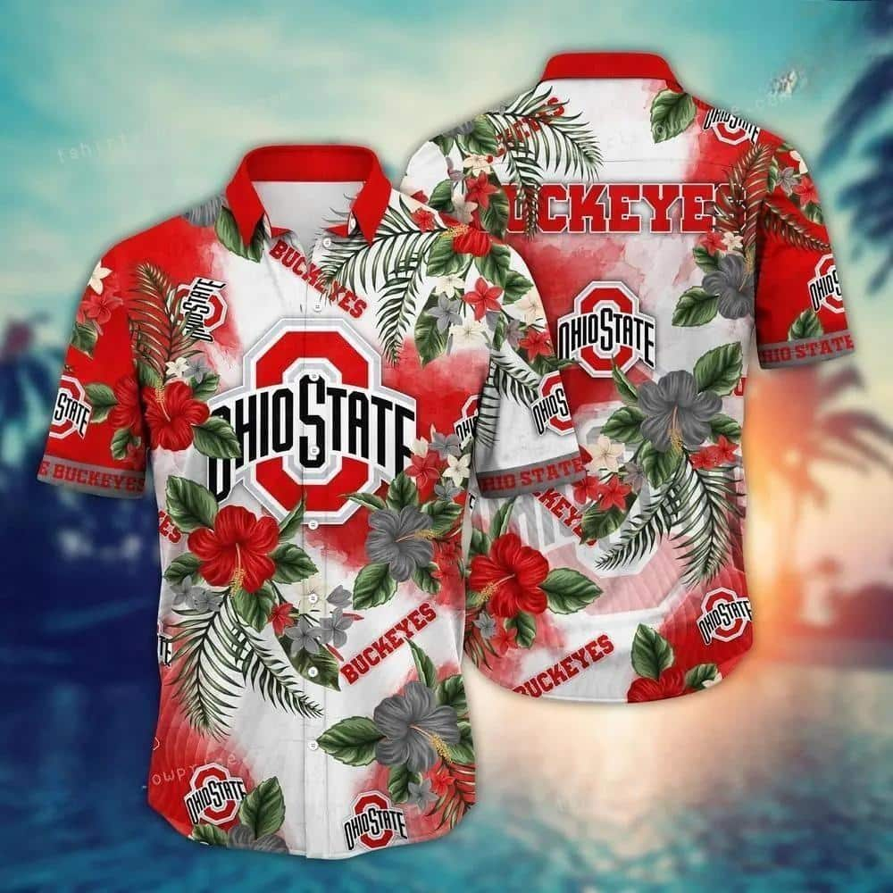 Special NCAA Ohio State Buckeyes Hawaiian Shirt Hibiscus Bloom Gift For Cool Dad