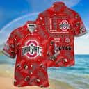 Red Aloha NCAA Ohio State Buckeyes Hawaiian Shirt Tropical Flora Gift For Grandfather