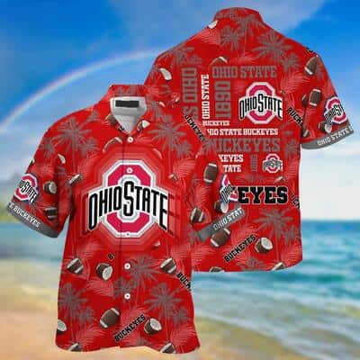 Red Aloha NCAA Ohio State Buckeyes Hawaiian Shirt Tropical Flora Gift For Grandfather
