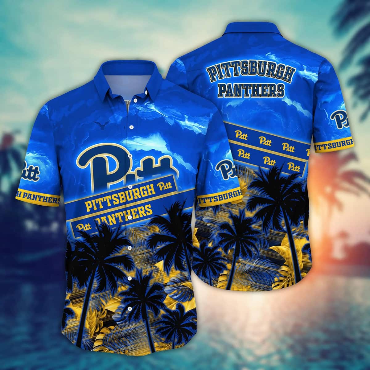 Vintage Aloha NCAA Pitt Panthers Hawaiian Shirt Sunset Scenery Gift For Boyfriend Vintage Aloha NCAA Pitt Panthers Hawaiian Shirt Sunset Scenery Gift For Boyfriend
