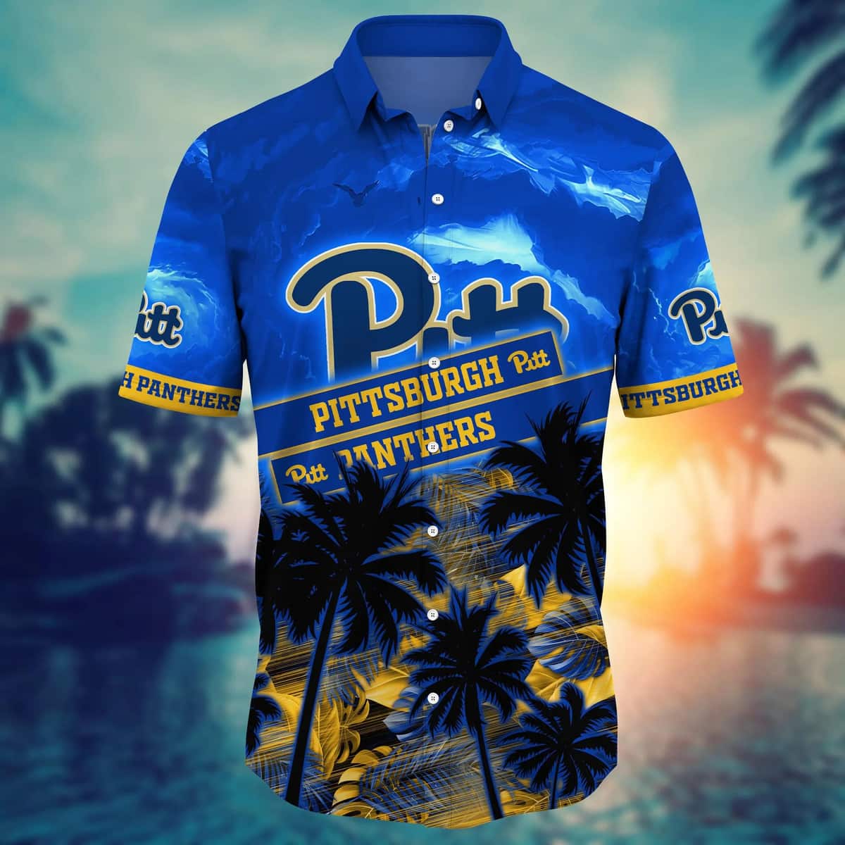 Vintage Aloha NCAA Pitt Panthers Hawaiian Shirt Sunset Scenery Gift For Boyfriend Vintage Aloha NCAA Pitt Panthers Hawaiian Shirt Sunset Scenery Gift For Boyfriend