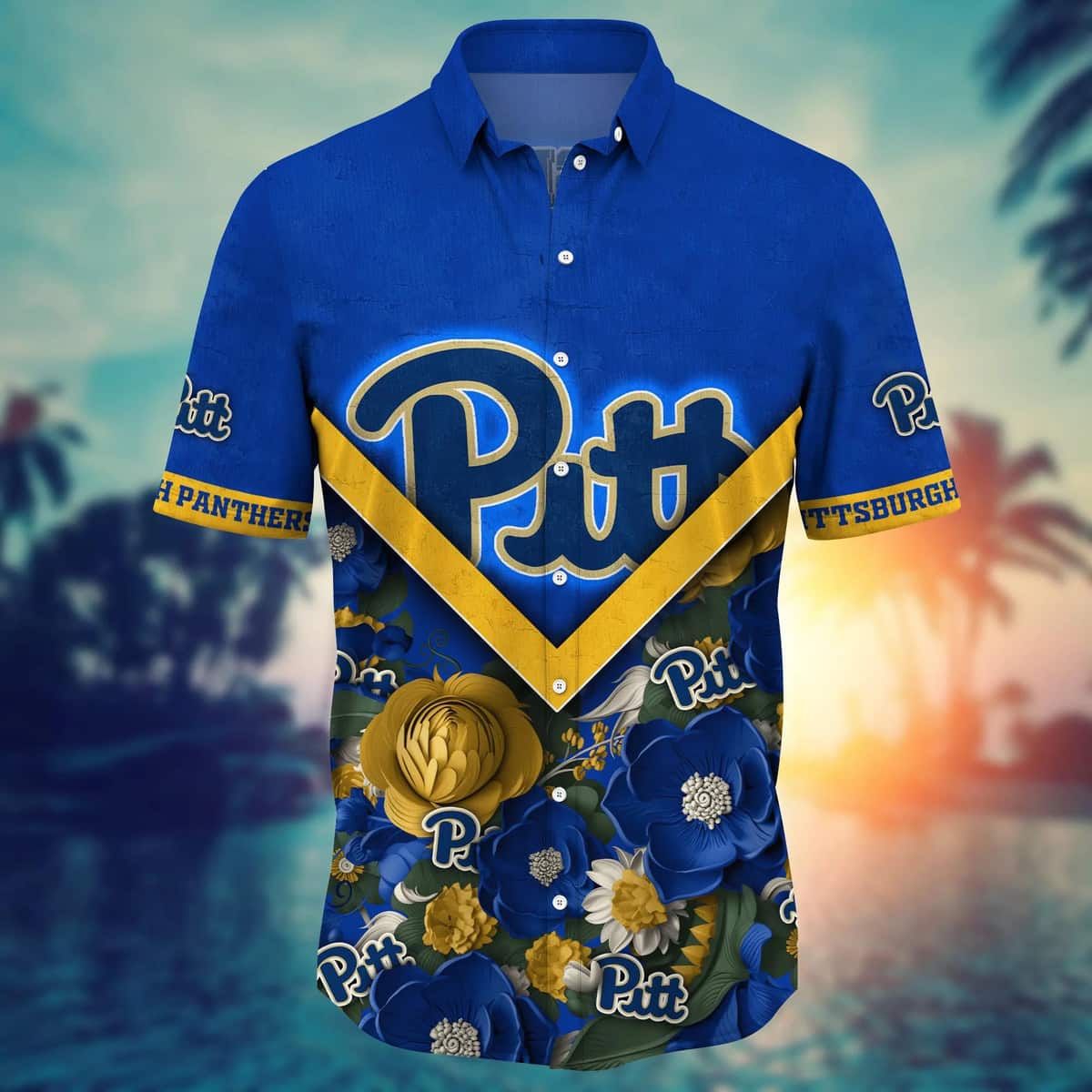 NCAA Pitt Panthers Hawaiian Shirt Abstract Flowers Gift For Beach Lovers NCAA Pitt Panthers Hawaiian Shirt Abstract Flowers Gift For Beach Lovers