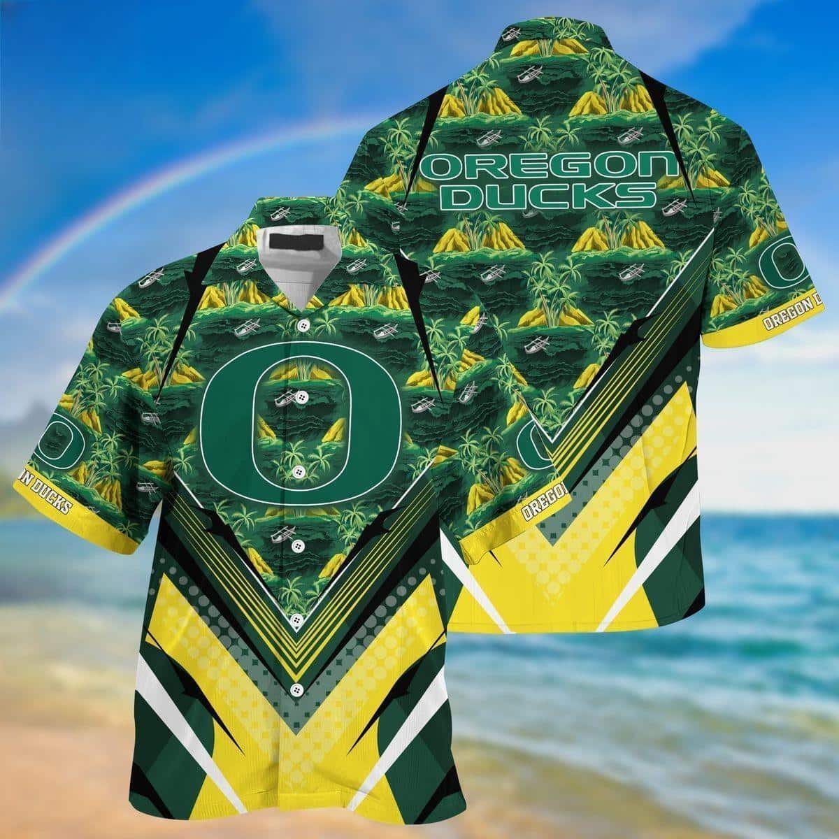 NCAA Oregon Ducks Hawaiian Shirt Palm Island Aloha Gift For Beach Lovers