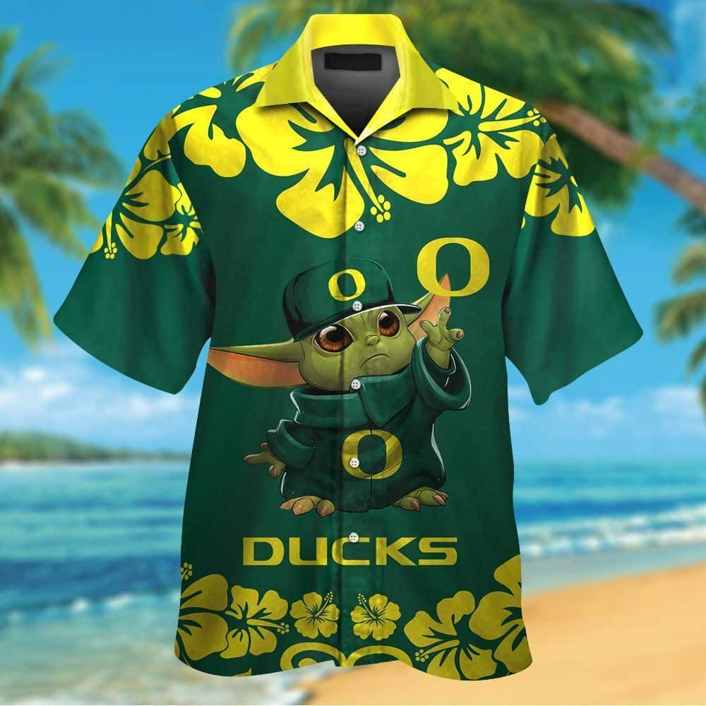 NCAA Oregon Ducks Hawaiian Shirt Baby Yoda Star Wars Gift For Beach Lovers