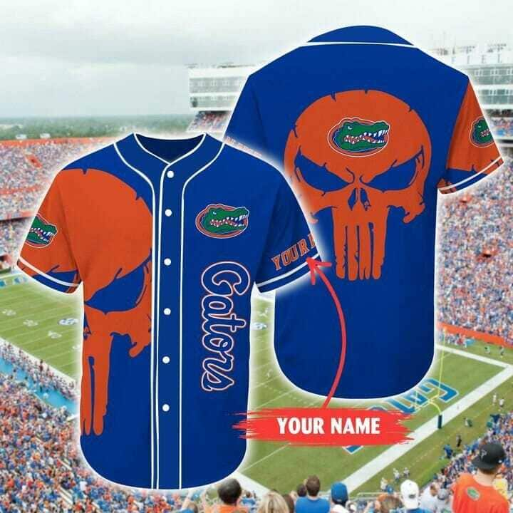 Personalized NCAA Florida Gators Baseball Jersey Punisher Skull Custom Name Gift For Baseball Fans