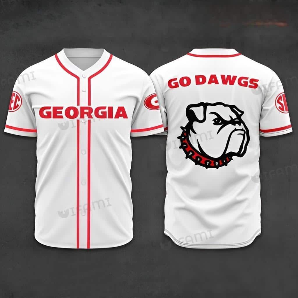 White NCAA Georgia Bulldogs Baseball Jersey Go Dawgs Gift For Friends
