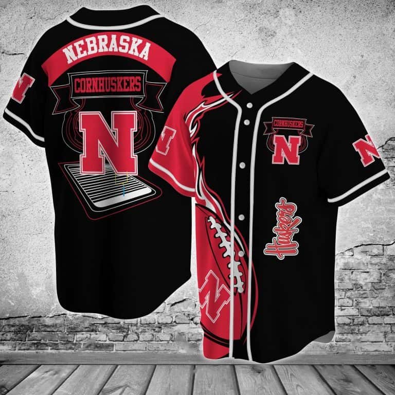 Black NCAA Nebraska Cornhuskers Baseball Jersey Ball In Fire Gift For Sport Lovers