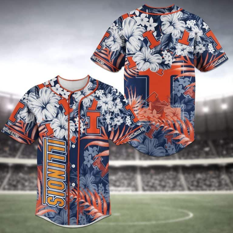 Aloha NCAA Illinois Fighting Illini Baseball Jersey Tropical Flowers Gift For Sport Lovers