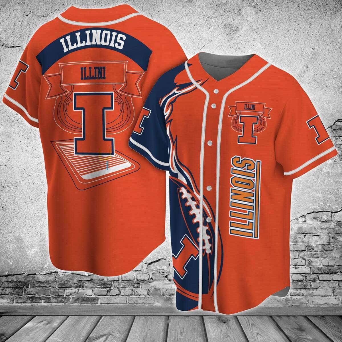 Orange NCAA Illinois Fighting Illini Baseball Jersey Flaming Ball Gift For Dad From Son