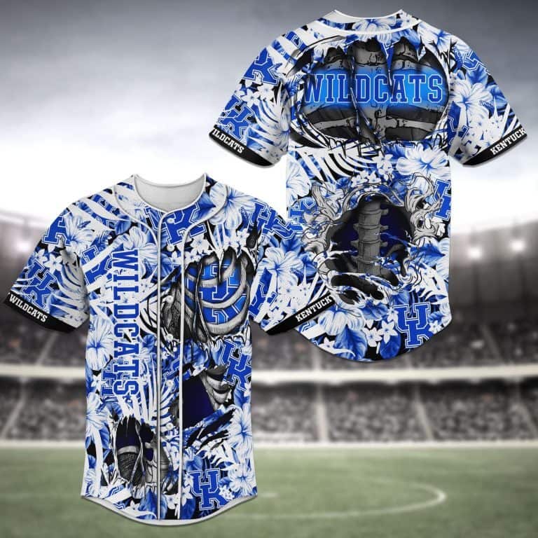 Aloha NCAA Kentucky Wildcats Baseball Jersey Skeleton And Flowers Gift For Sport Lovers Aloha NCAA Kentucky Wildcats Baseball Jersey Skeleton And Flowers Gift For Sport Lovers