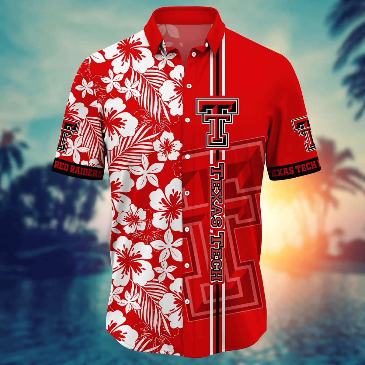 NCAA Texas Tech Hawaiian Shirt White Tropical Flower Gift For Boyfriend NCAA Texas Tech Hawaiian Shirt White Tropical Flower Gift For Boyfriend