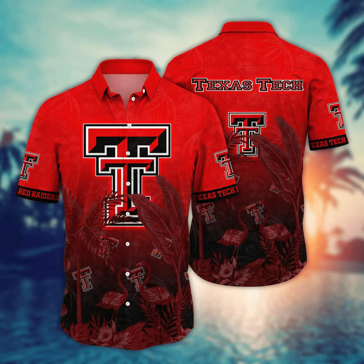 NCAA Texas Tech Hawaiian Shirt Flamingos And Banana Trees Best Gift For Grandpa