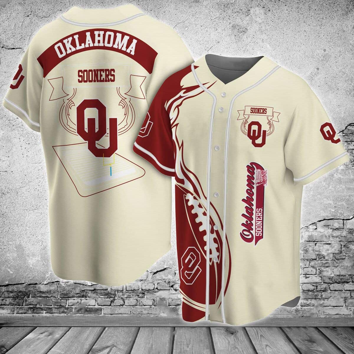 Basic NCAA Oklahoma Sooners Baseball Jersey Flaming Ball Gift For Stepdad