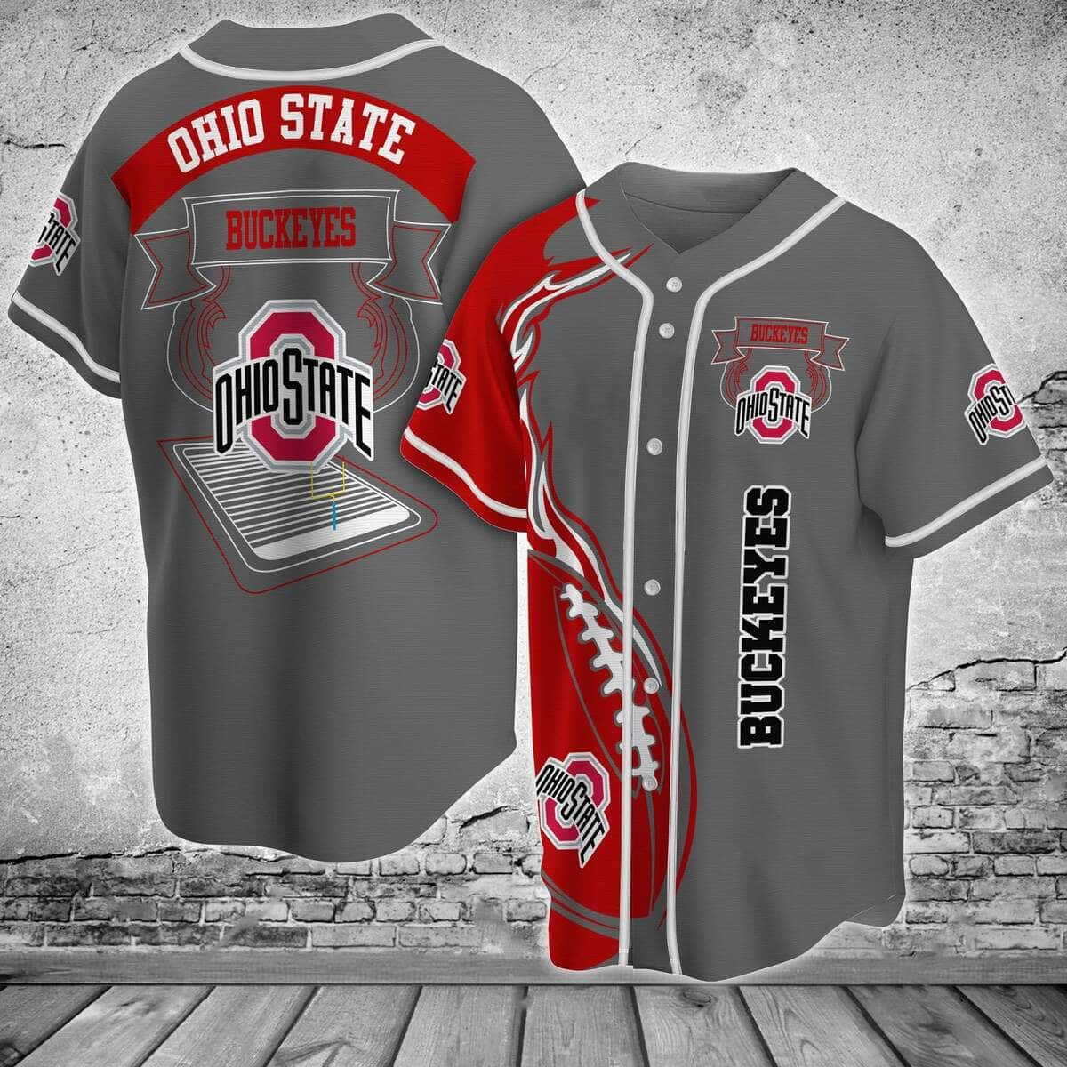 Grey NCAA Ohio State Buckeyes Baseball Jersey Flaming Ball Gift For New Dad