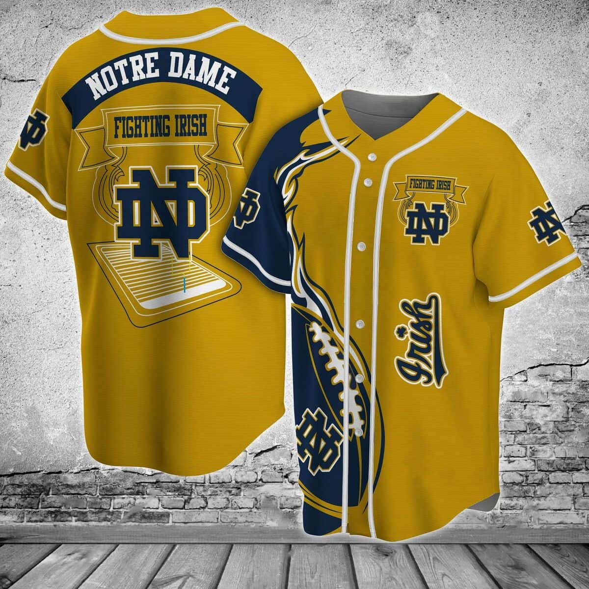 Yellow NCAA Notre Dame Baseball Jersey Flaming Ball Gift For Best Friend