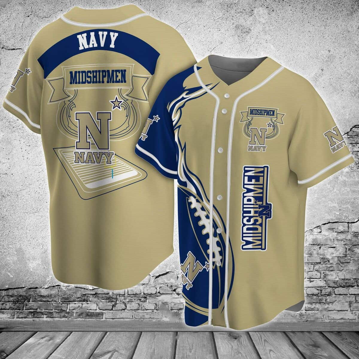 Beige NCAA Navy Midshipmen Baseball Jersey Ball Fire Gift For Football Players