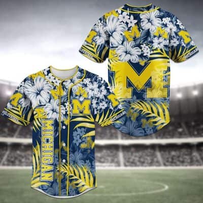 Aloha NCAA Michigan Wolverines Baseball Jersey Hibiscus Flower Gift For New Dad