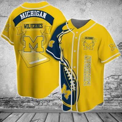 Yellow NCAA Michigan Wolverines Baseball Jersey Ball In Flame Gift For Football Players