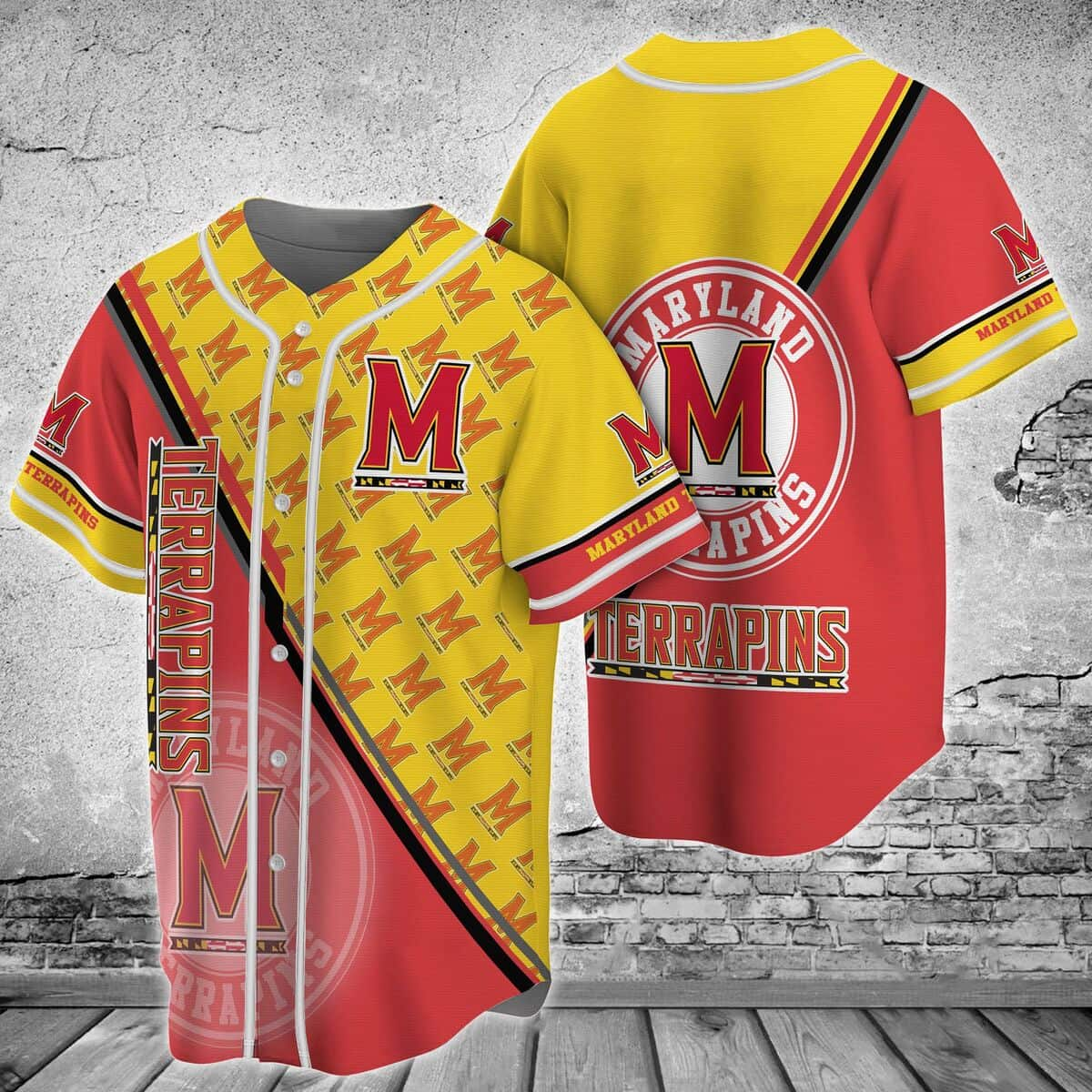 Red And Yellow NCAA Maryland Terrapins Baseball Jersey Gift For Baseball Fans