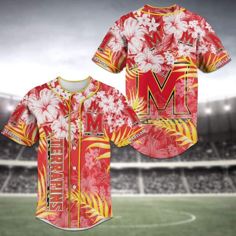 Aloha NCAA Maryland Terrapins Baseball Jersey Hibiscus Flowers Gift For New Grandpa