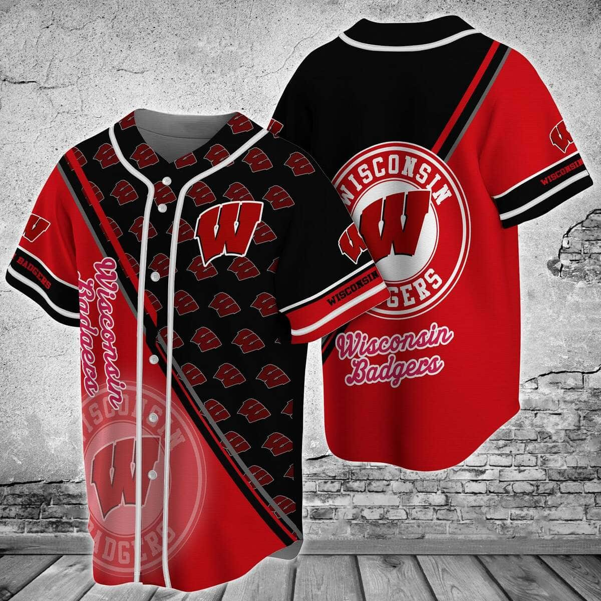 Black And Red NCAA Wisconsin Badgers Baseball Jersey Gift For Sport Dad