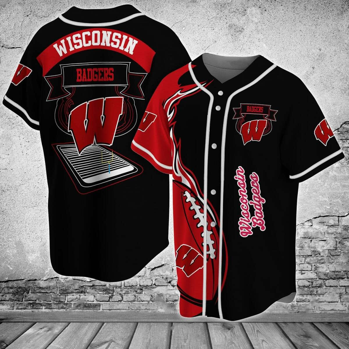 Black Wisconsin Badgers Baseball Jersey Flaming Ball Gift For NCAA Fans