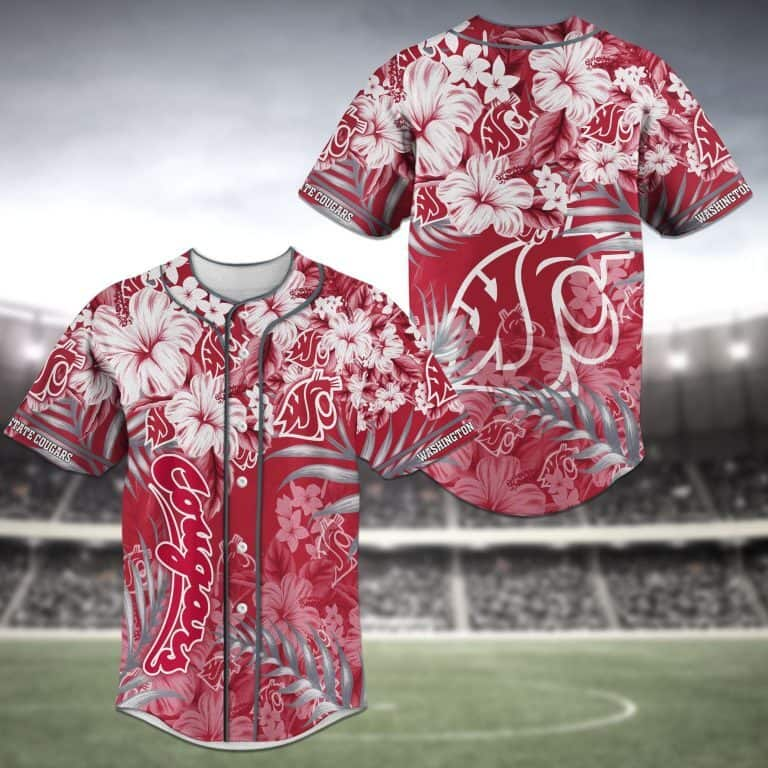 Aloha NCAA Washington State Cougars Baseball Jersey Tropical Flower Gift For New Dad