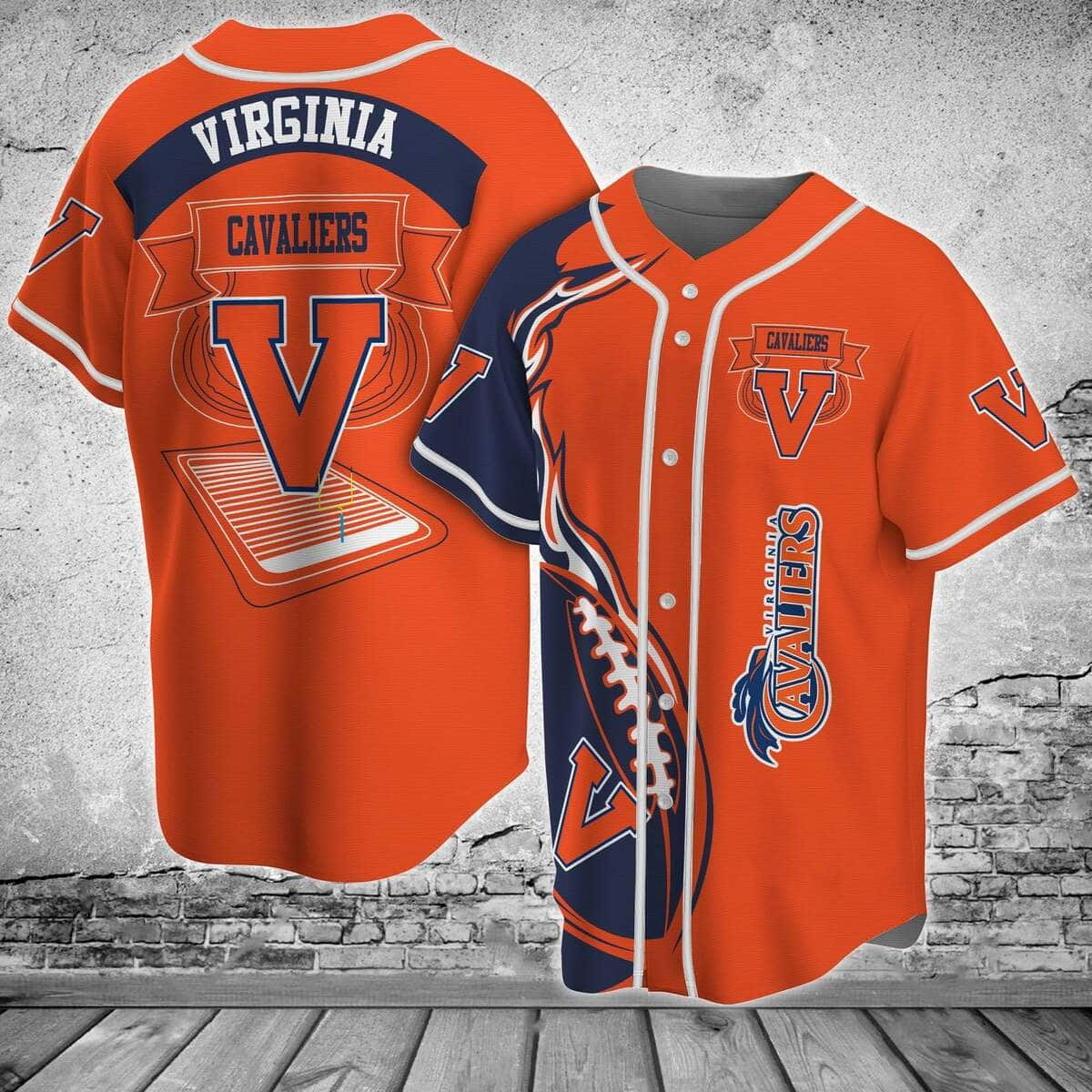 Orange NCAA Virginia Cavaliers Baseball Jersey Flaming Ball Gift For Sporty Husband