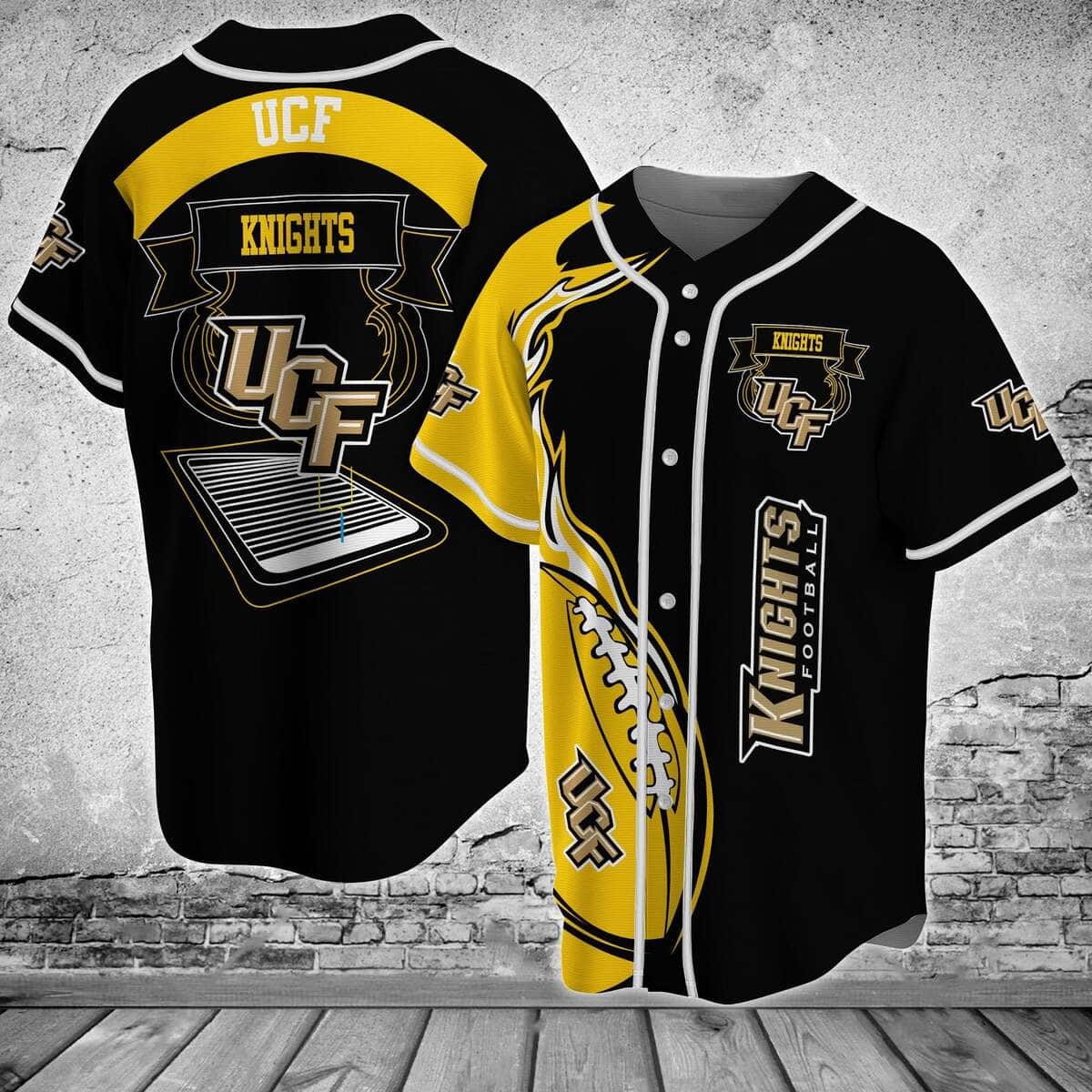 Black NCAA UCF Knights Baseball Jersey Flaming Ball Gift For Dad Who Wants Nothing