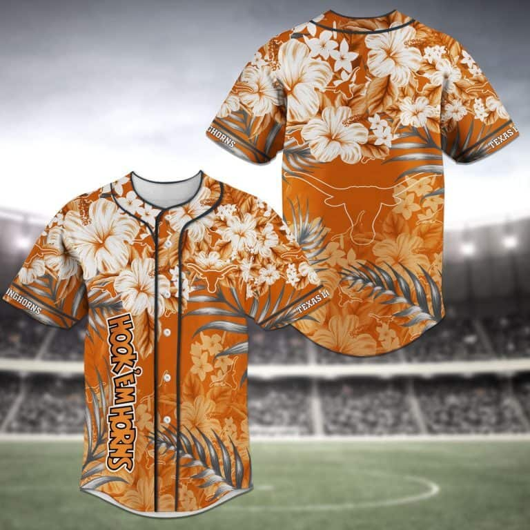 Aloha NCAA Texas Longhorns Baseball Jersey Hibiscus Flowers Gift For New Dad