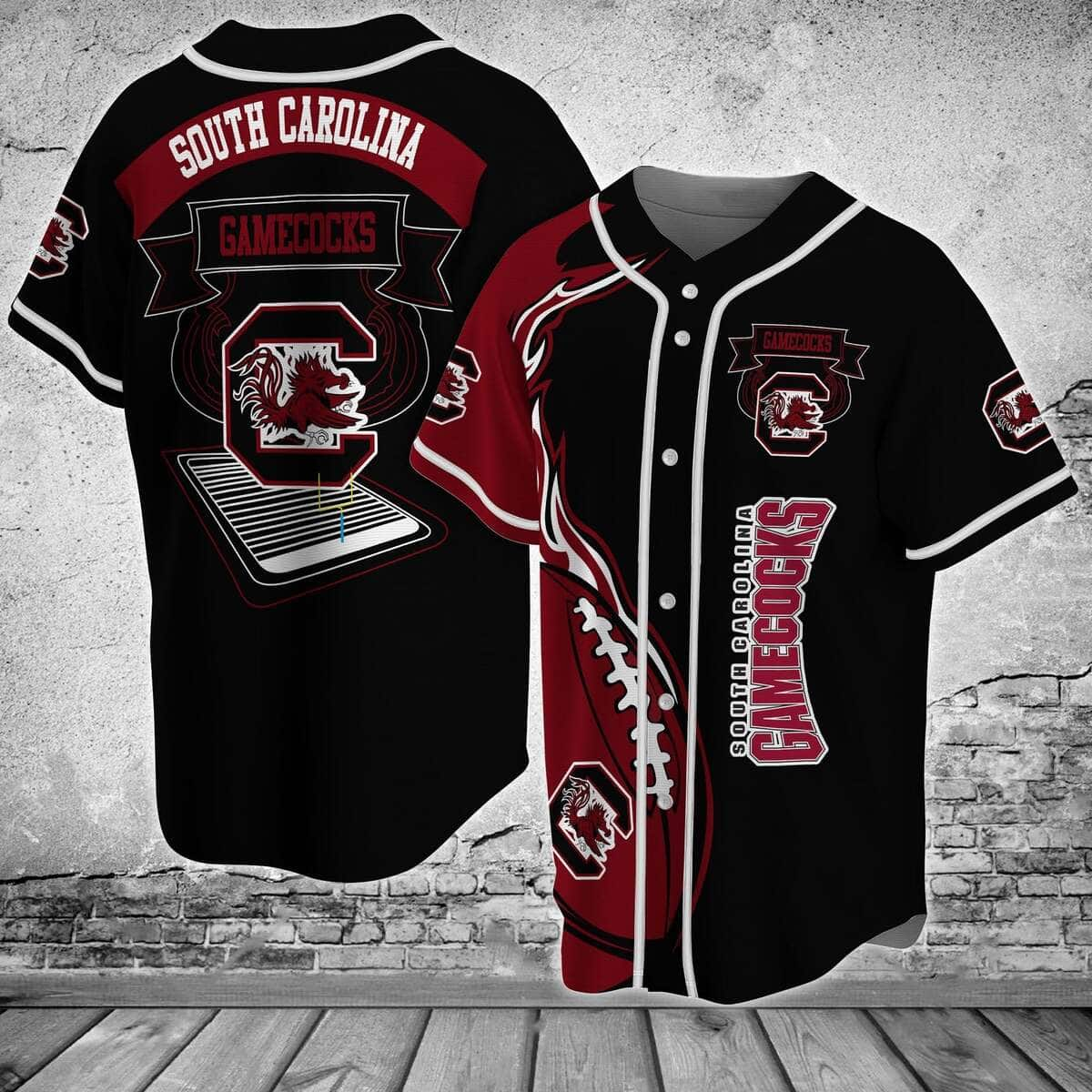 Black NCAA South Carolina Gamecocks Baseball Jersey Flaming Ball And Team Logo Gift For Sport Dad