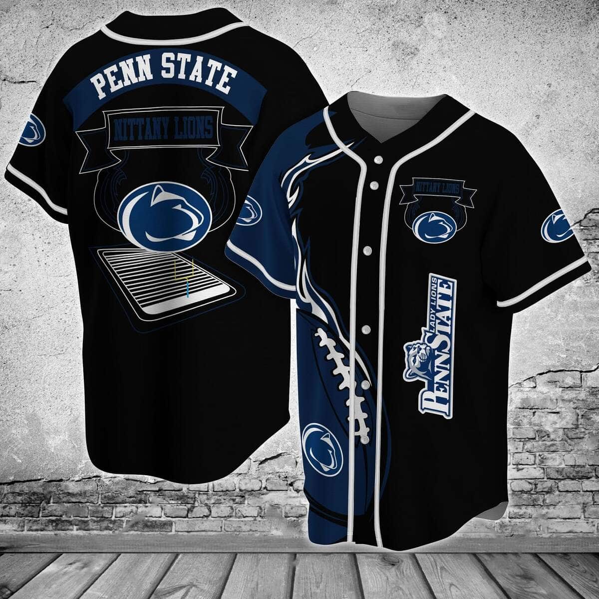 Black NCAA Penn State Nittany Lions Baseball Jersey Flaming Ball Gift For Best Friend