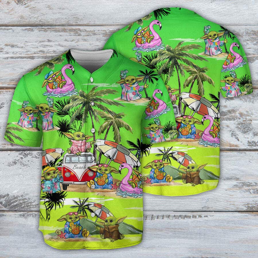 Cool Baby Yoda Baseball Jersey At The Beach Gift For Star Wars Fans Cool Baby Yoda Baseball Jersey At The Beach Gift For Star Wars Fans