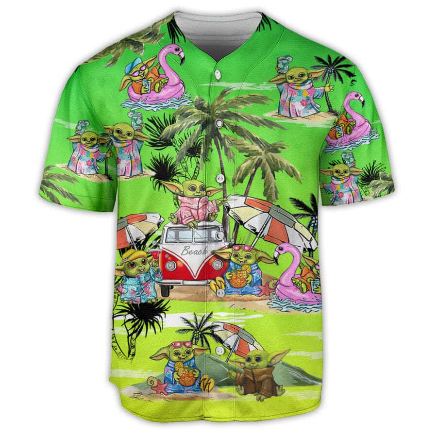 Cool Baby Yoda Baseball Jersey At The Beach Gift For Star Wars Fans Cool Baby Yoda Baseball Jersey At The Beach Gift For Star Wars Fans
