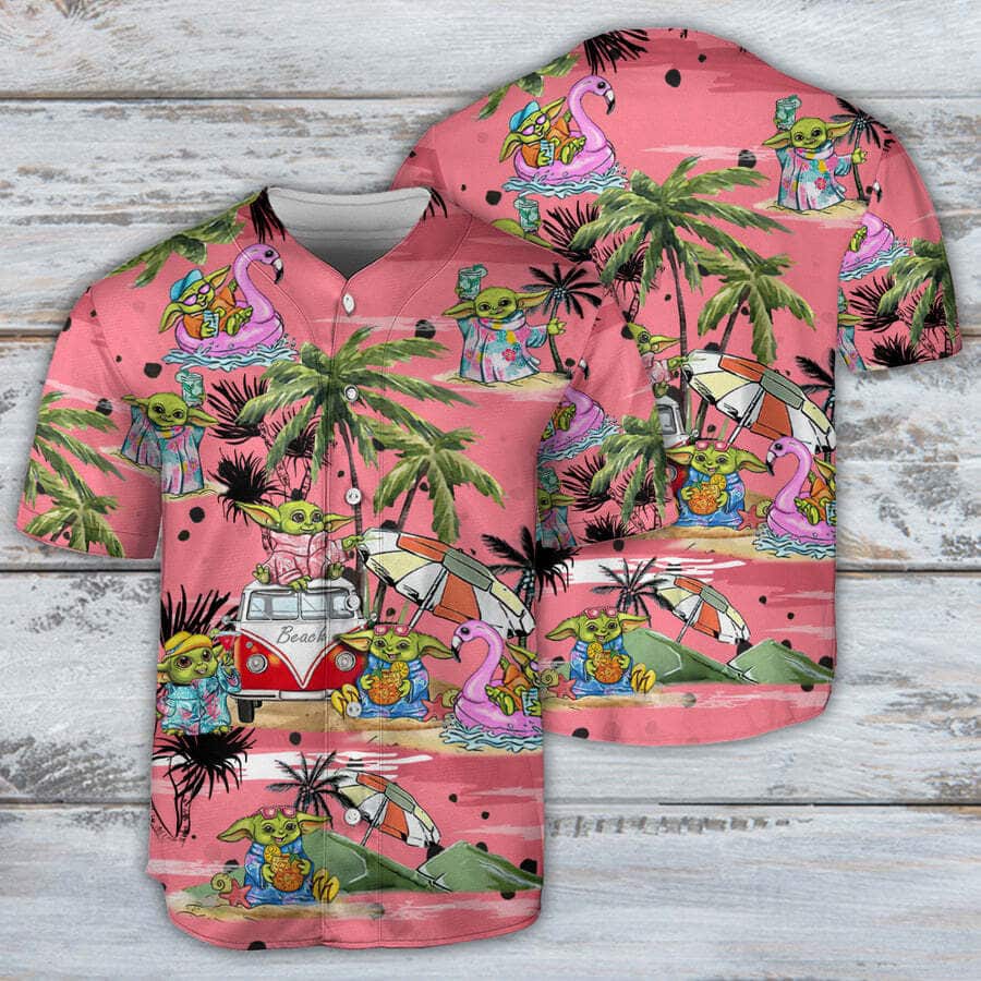 Pink Baby Yoda Baseball Jersey Star Wars Summer Break Beach Lovers Gifts Pink Baby Yoda Baseball Jersey Star Wars Summer Break Beach Lovers Gifts