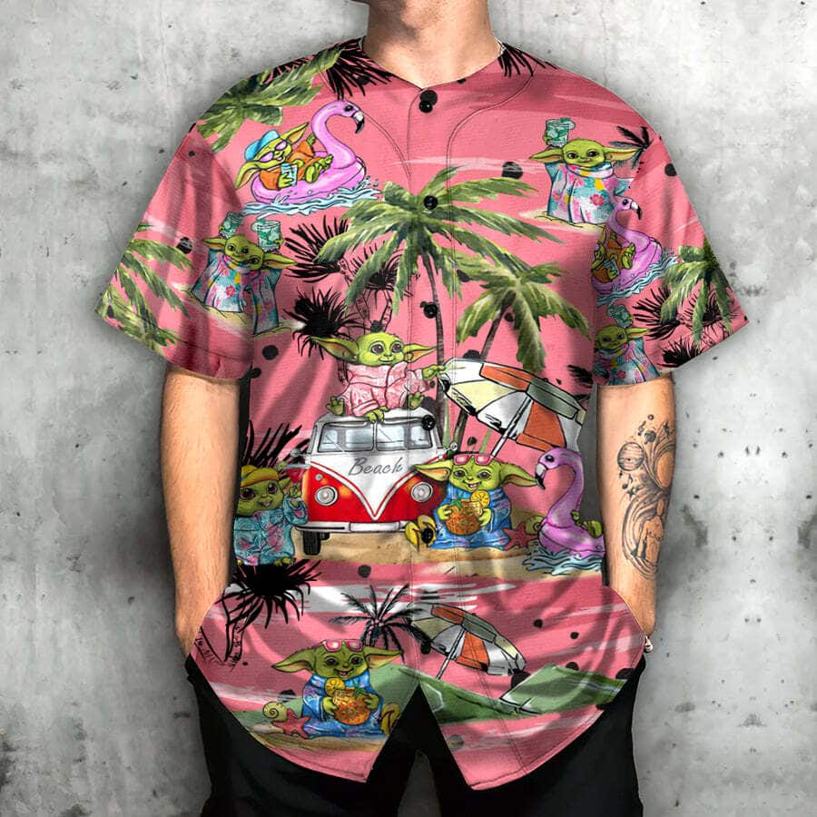 Pink Baby Yoda Baseball Jersey Star Wars Summer Break Beach Lovers Gifts Pink Baby Yoda Baseball Jersey Star Wars Summer Break Beach Lovers Gifts