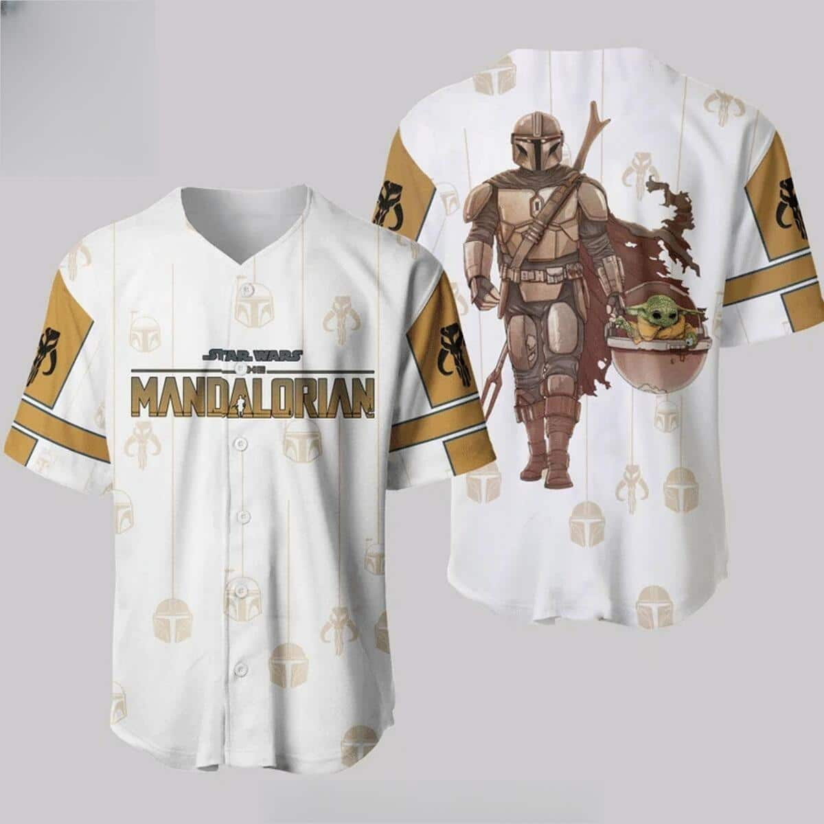 White Boba Fett Baseball Jersey Baby Yoda Star Wars The Mandalorian Gift For Sports Lovers